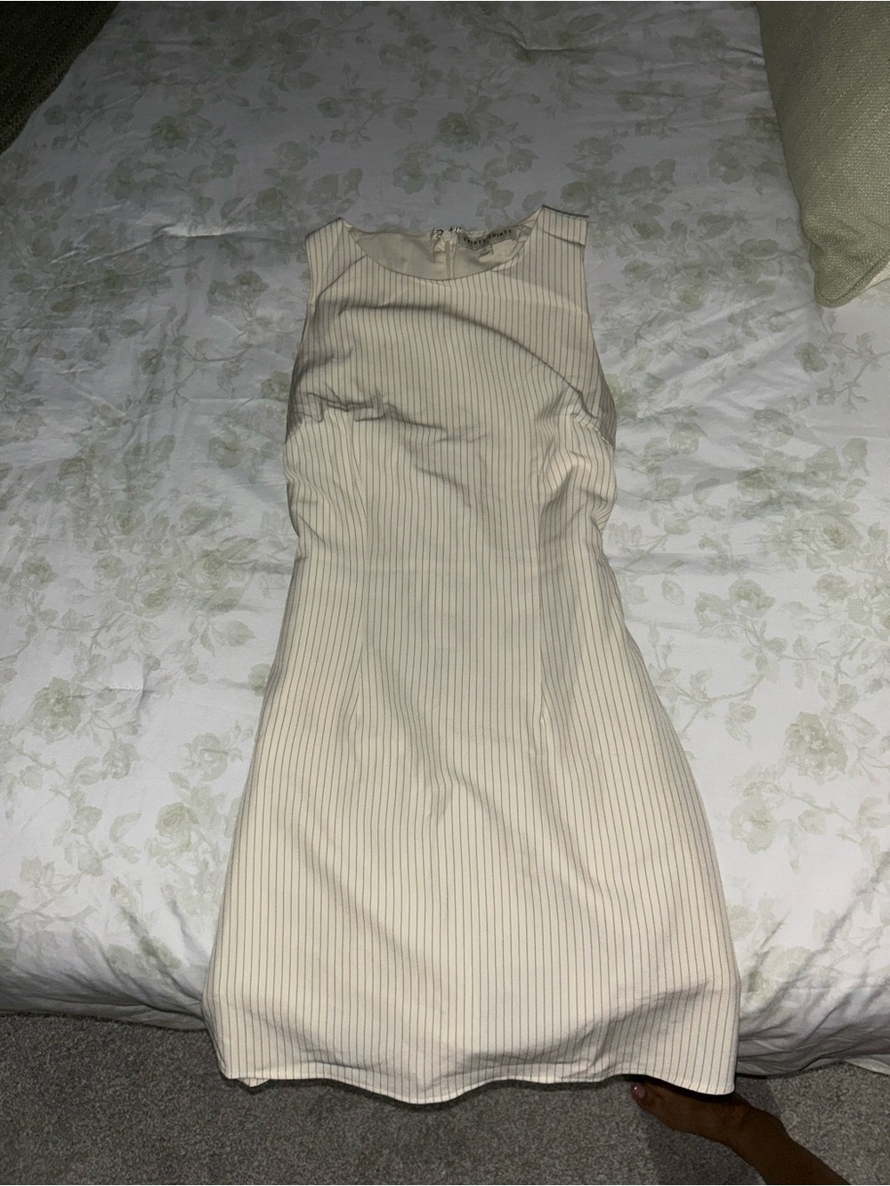 Sleeveless Cream Pinstripe Sheath Dress
